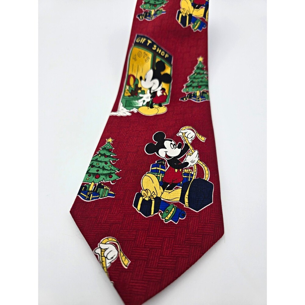 Vintage Mickey Unlimited Christmas Tie Red Disney Mickey Mouse Gift Shop Flaw